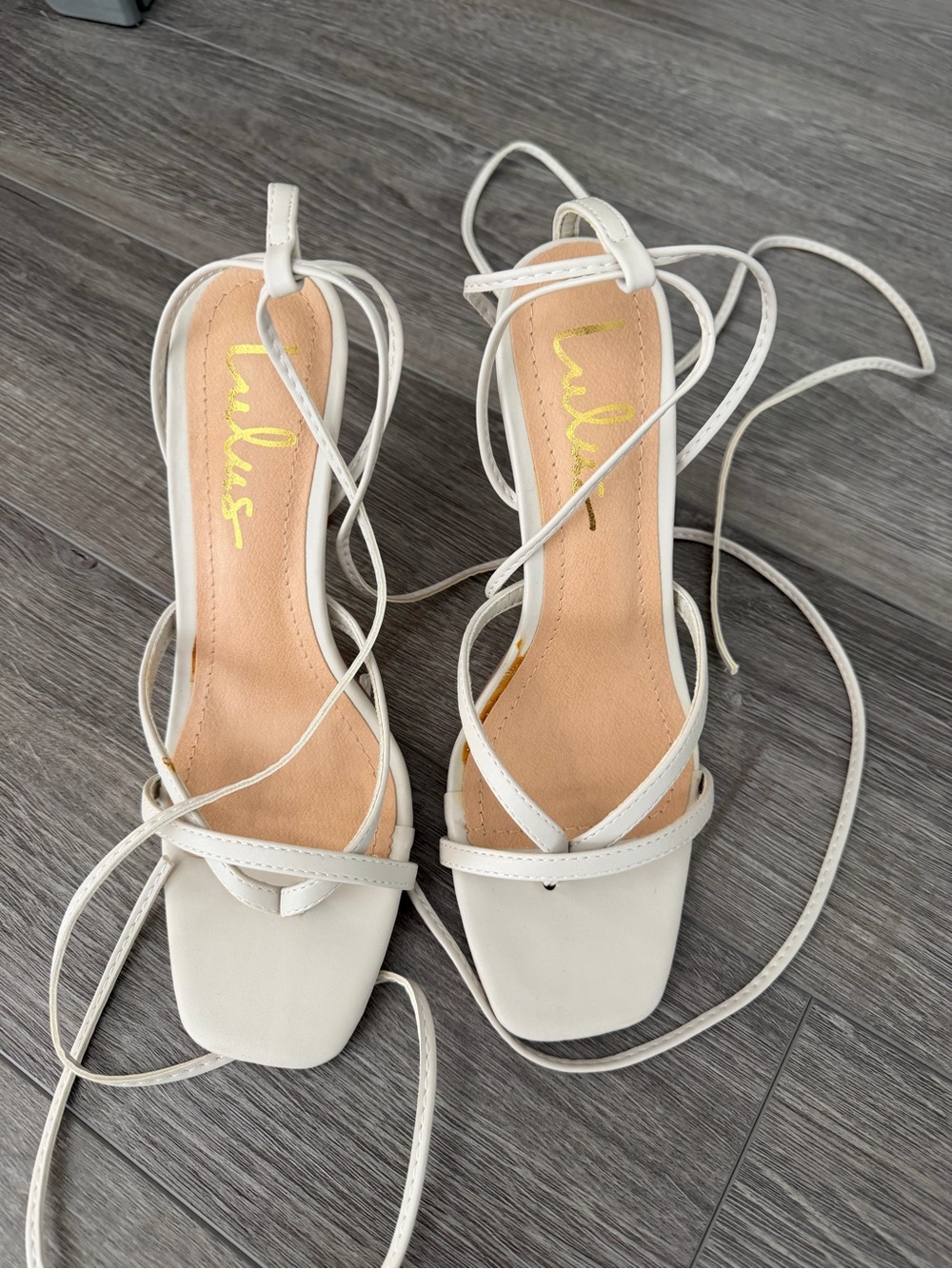Lulu's White Lace-Up Square Toe Heeled Sandals